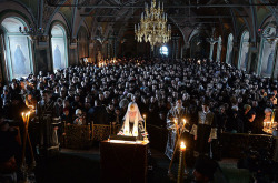 Патриарх Кирилл совершил повечерие с чтением Великого канона прп. Андрея Критского в Троице-Сергиевой лавре